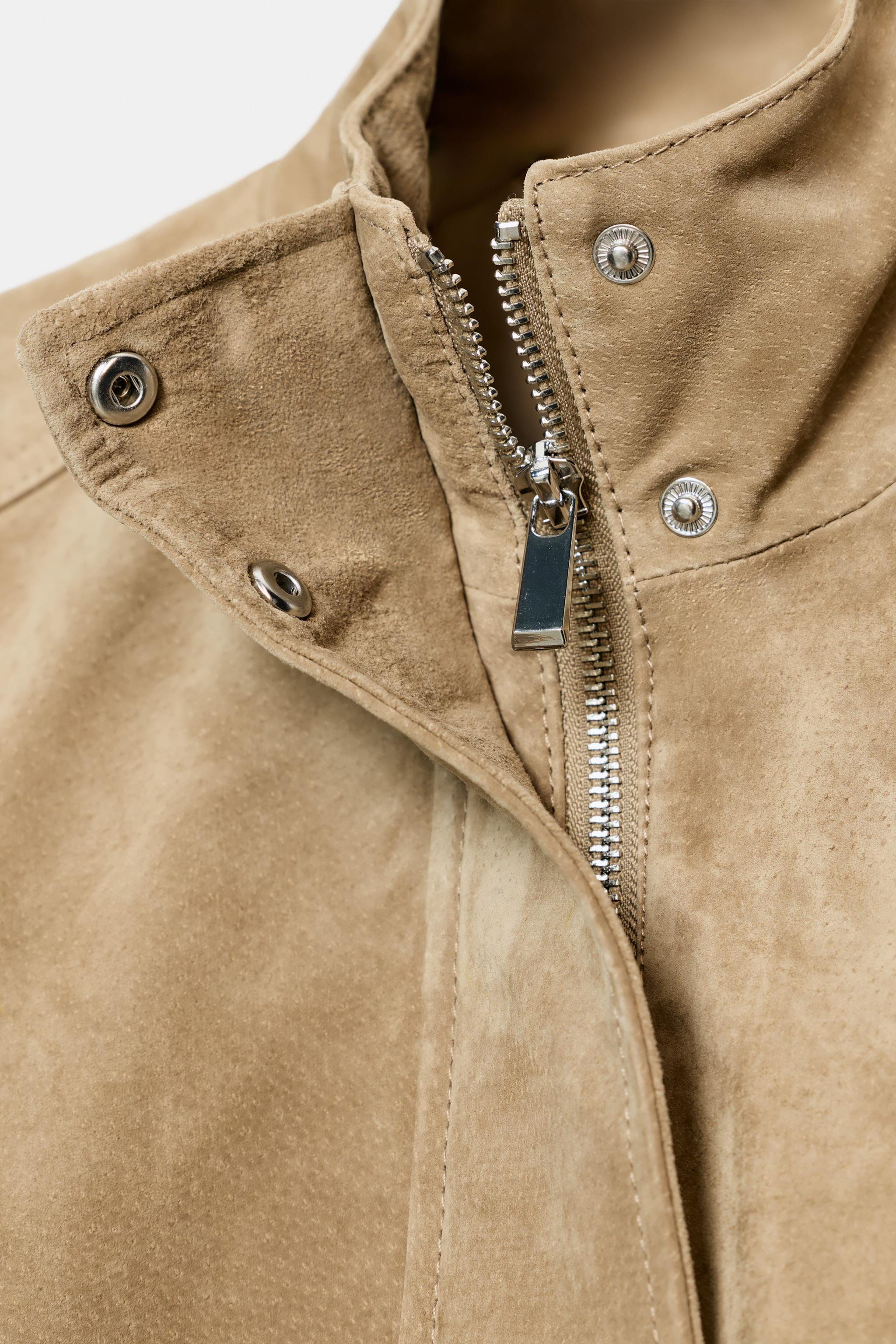100% SUEDE LEATHER HIGH COLLAR JACKET